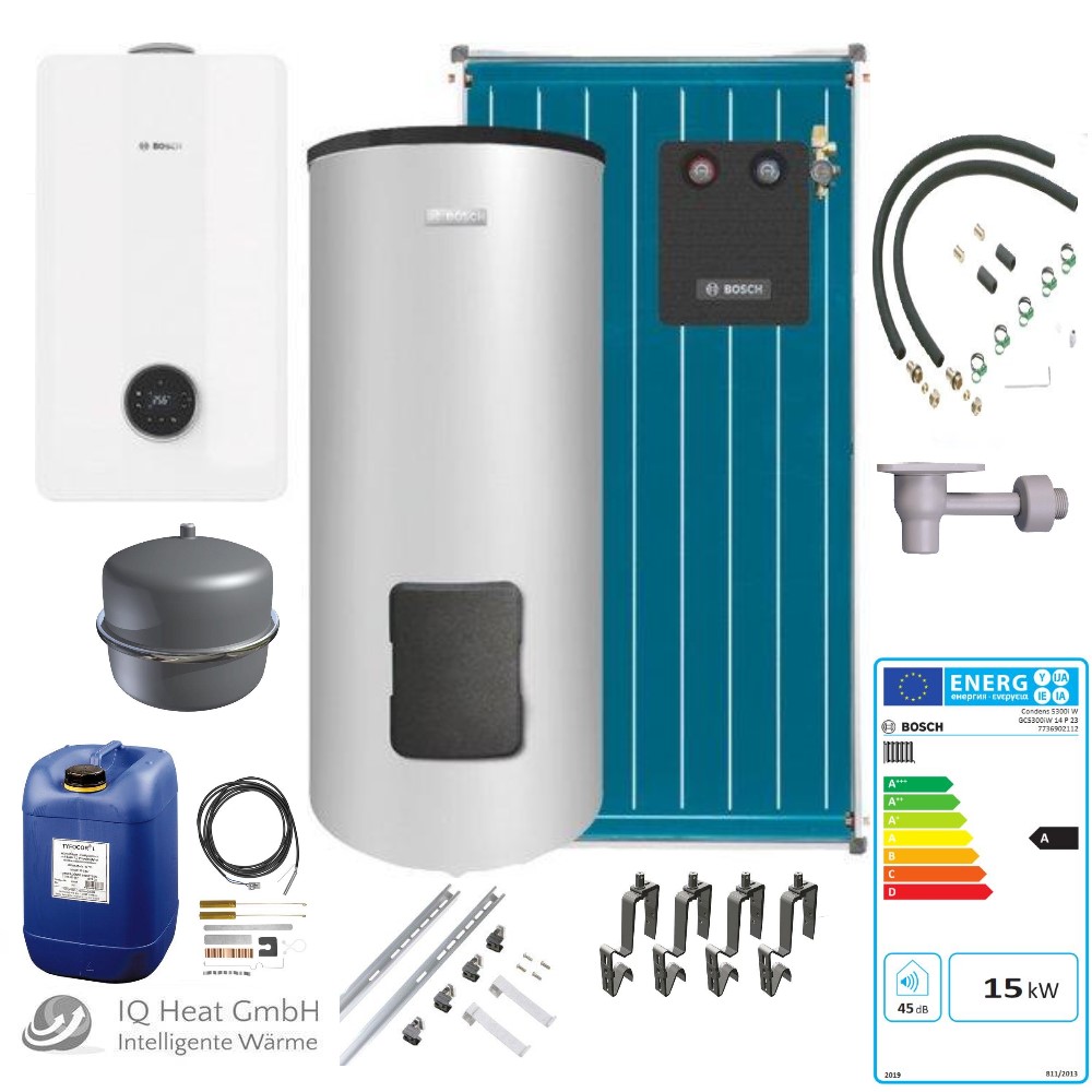 BOSCH Gasbrennwert Solaranlage Paket GC5300iW 14 P Solarkollektor SO4000 FTV