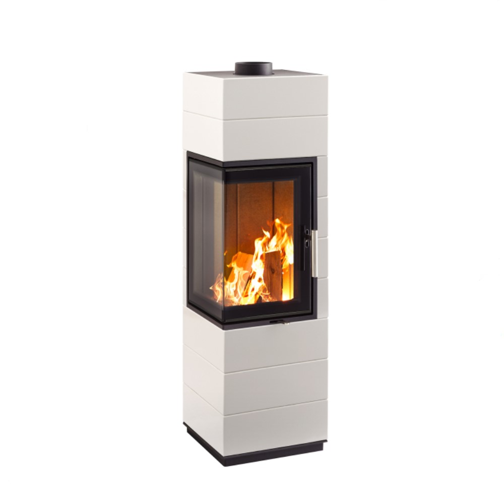 Kaminofen Leda Corna ES L 6 KW weiß Ecksicht links Guss Abgang oben 1003-02284