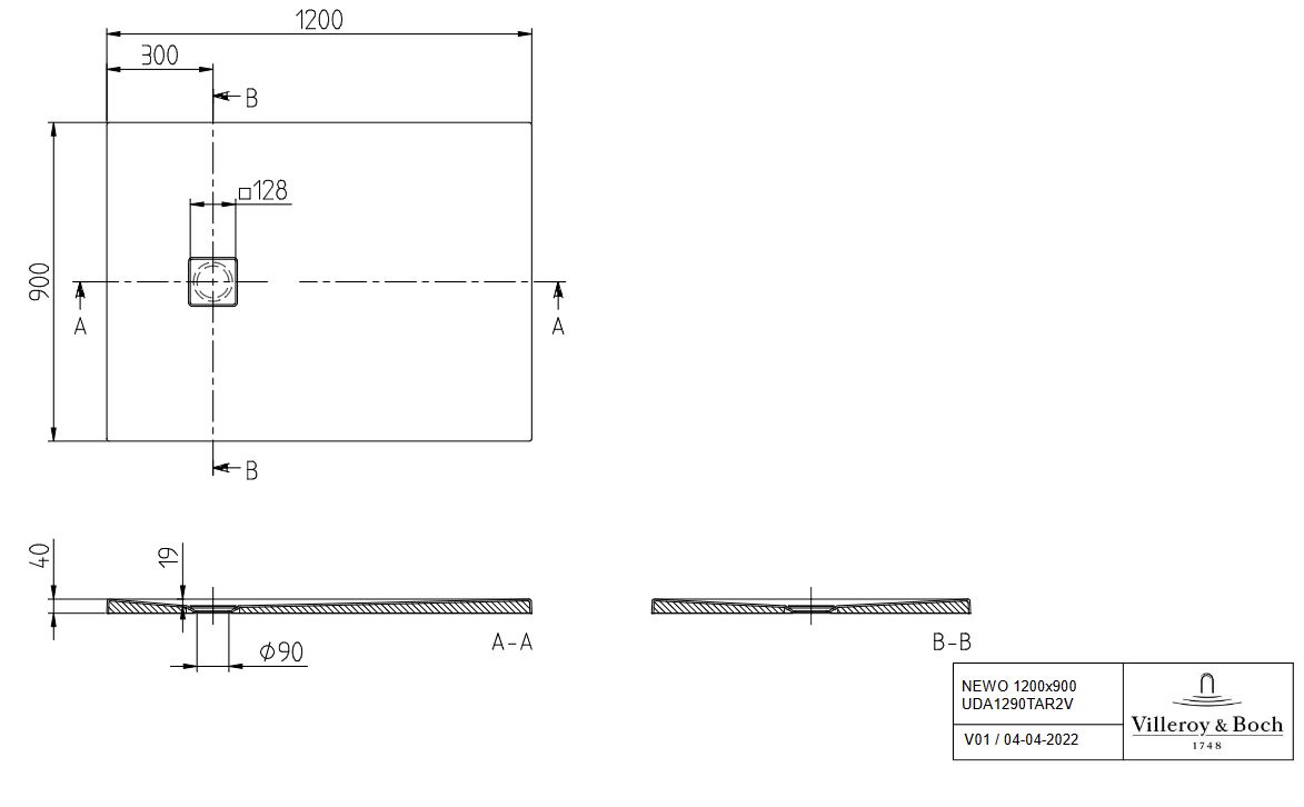 Duschwanne Acryl Villeroy & Boch NEWO Rechteck 120 x 90 x 4 cm weiß