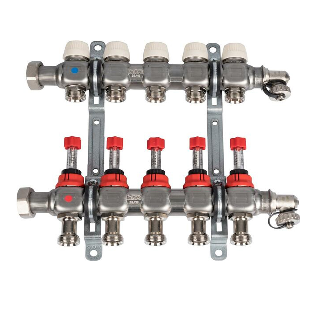 Kermi xnet Edelstahl Heizkreisverteiler Komfort-5 für 5 Kreis, Baulänge 320 mm