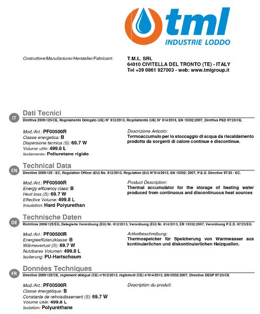 TML Pufferspeicher PF 500 Heizung ohne Wärmetauscher Inhalt 499 Liter Isolierung