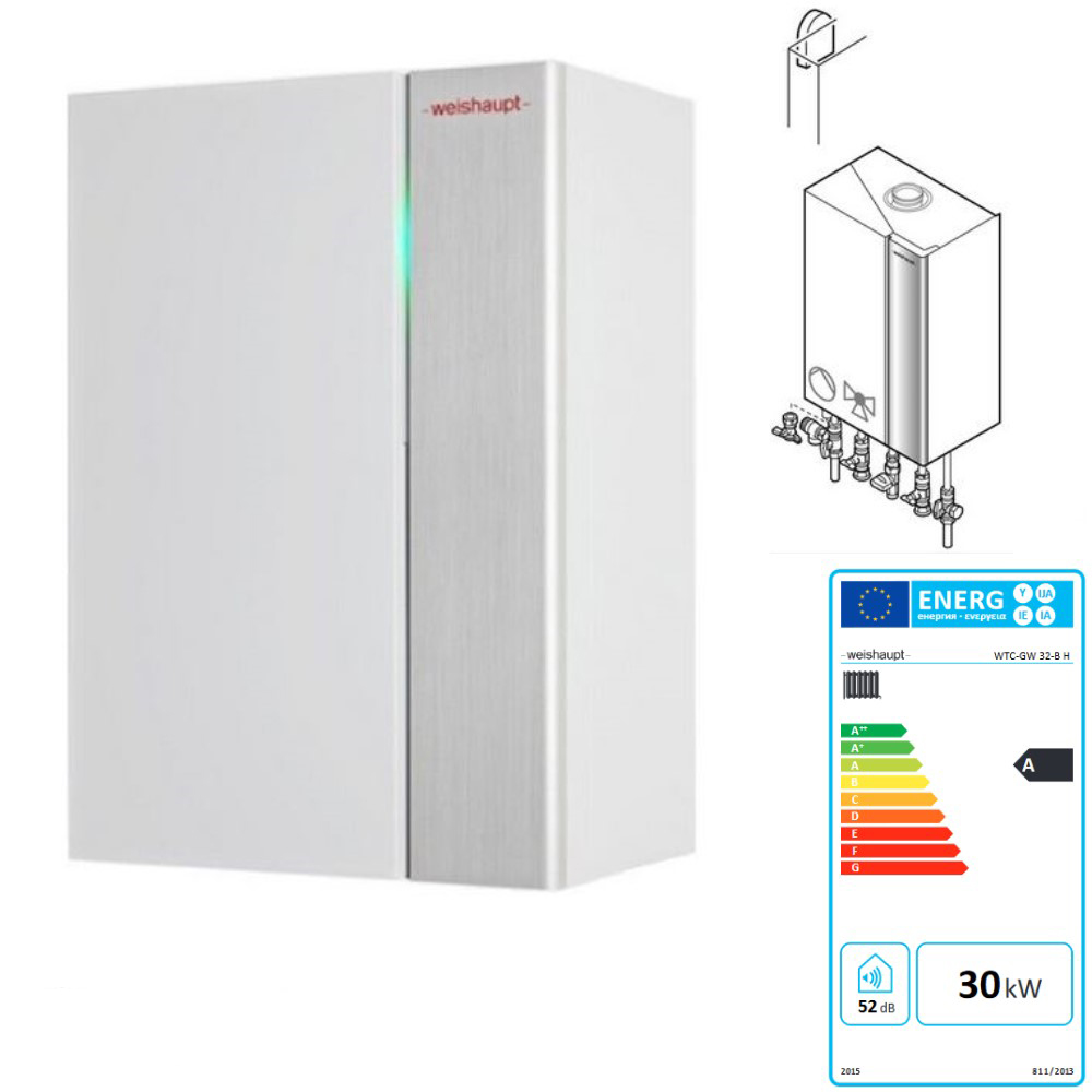 Weishaupt Paket Gas Brennwertgerät WTC-GW 32-B W Aufputz Außenfühler 894408