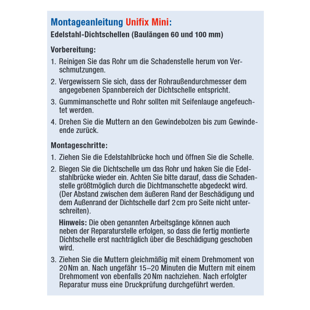 Gebo Dichtband Dichtschelle Reparaturschelle Unifix Mini 48 - 51 mm / 60 mm