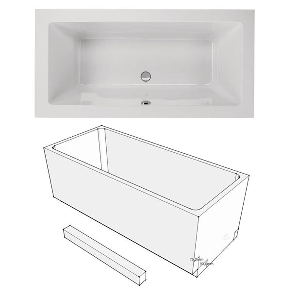 Acryl Badewanne Lupor 200 x 90 cm weiß Wanne Styropor Wannenträger rechteck