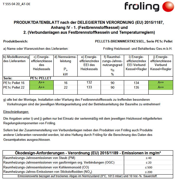 Fröling Brennwert Pelletskessel PE1c Pellet 22 22 kW 14224 Lambdatronic P 3200