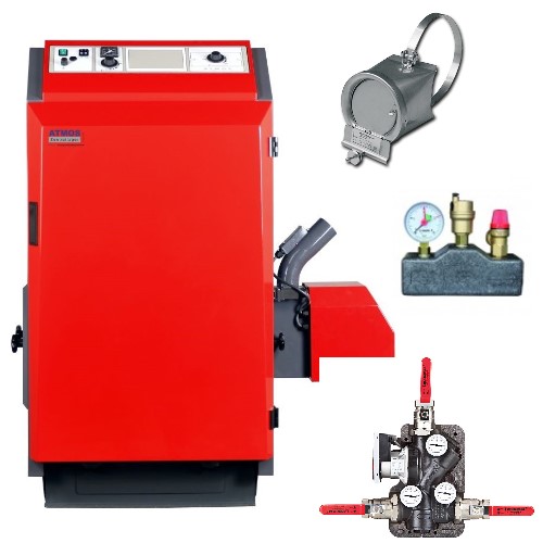 Atmos Pelletkessel P14 mit Fronthaube + Pelletbrenner A25  Laddomat PM-Modul