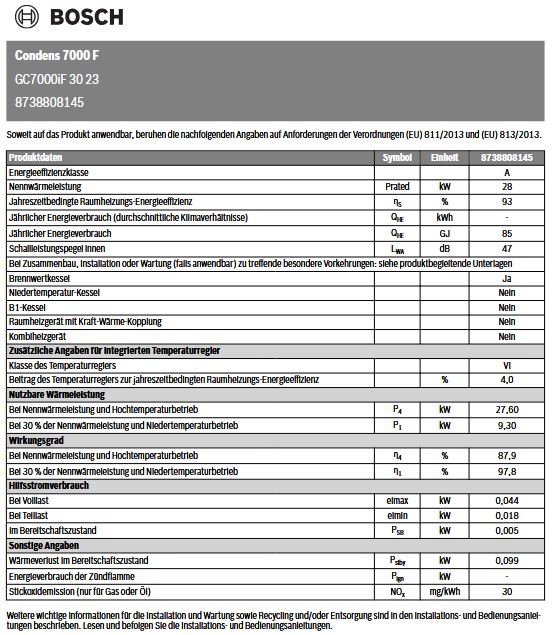 BOSCH Gas Brennwertkessel Condens GC7000F 30 kW bodenstehend 8738808145