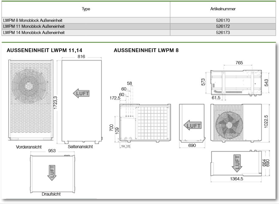 Austria Email Monoblock Wärmepumpe AE LWPM 8 Außeneinheit 526170 ( R452B)