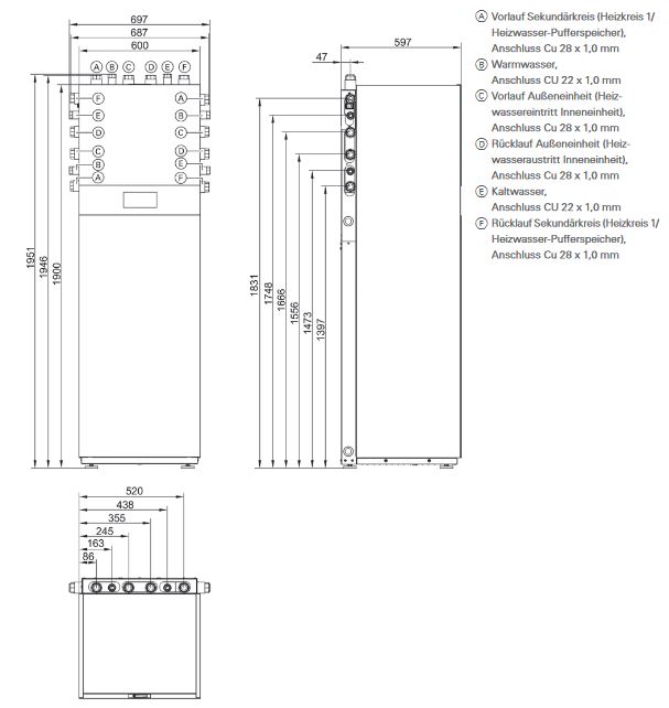 Viessmann Luft Wasser Wärmepumpe Vitocal 252-A mit 7,3 kW Monoblock Zubehör oben