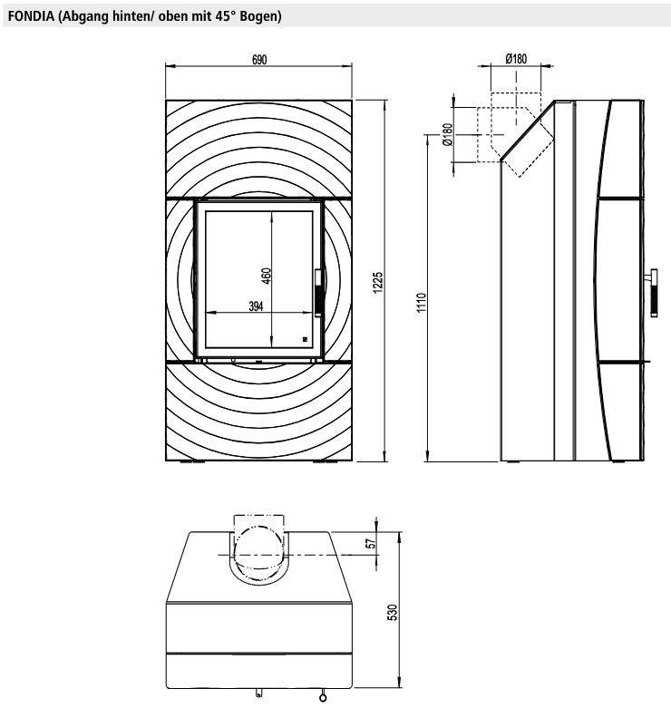 Kaminofen Leda Fondia 13 kW schwarz wasserführend Guss Höhe 123 cm 1003-01277