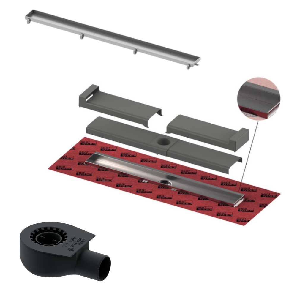 Set TECE EVO Duschrinne 700 mm WAND Fliesenauflage SSy-Dichtband Ablauf 606602