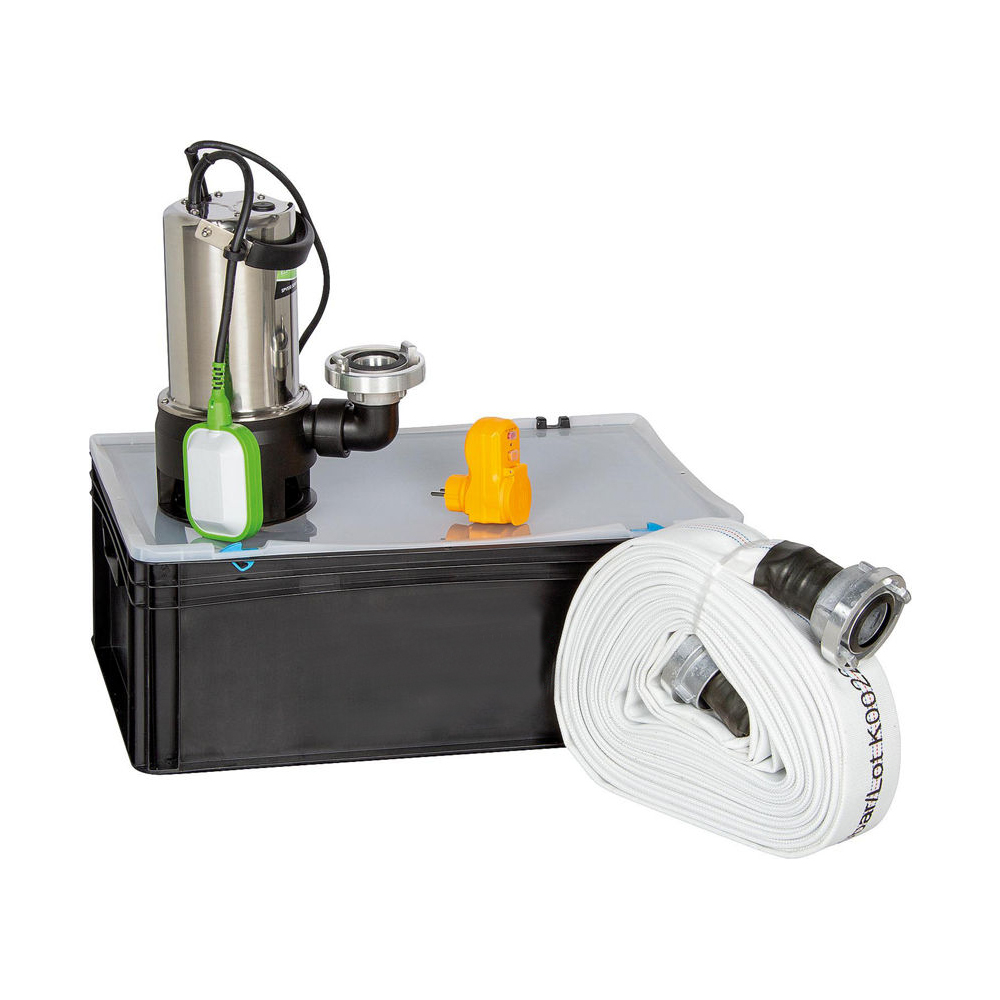 WS Hochwasserbox inkl. Edelstahlpumpe und 20 m Bauschlauch Tauchpumpe