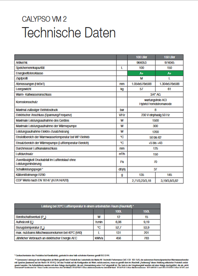 Austria Email Brauchwasser-Wärmepumpe CALYPSO VM2 (R 290) 150l Trinkwasserwärmepumpe