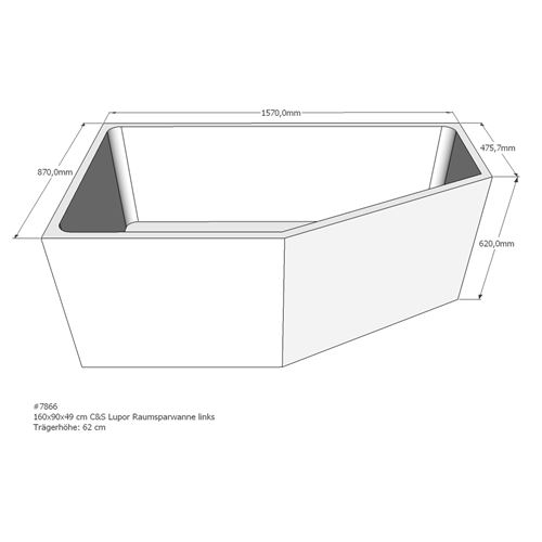 Acryl Raumsparwanne Lupor 160 x 90 cm weiß links Wanne Styropor Wannenträger