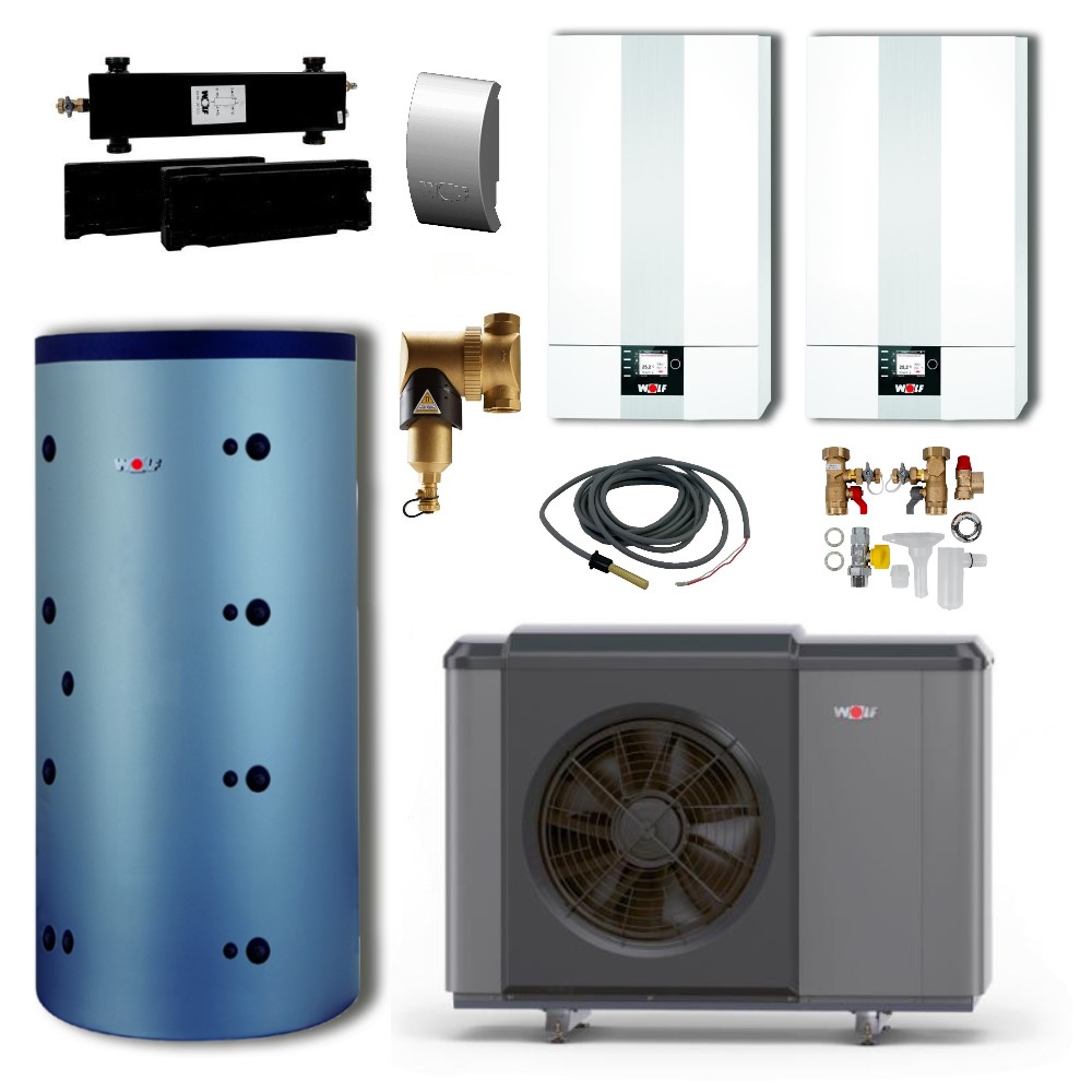Wolf Paket Hybrid Gasbrennwert CGB-2-55 Wärmepumpe CHA-10/400 Puffer SPU-2-800