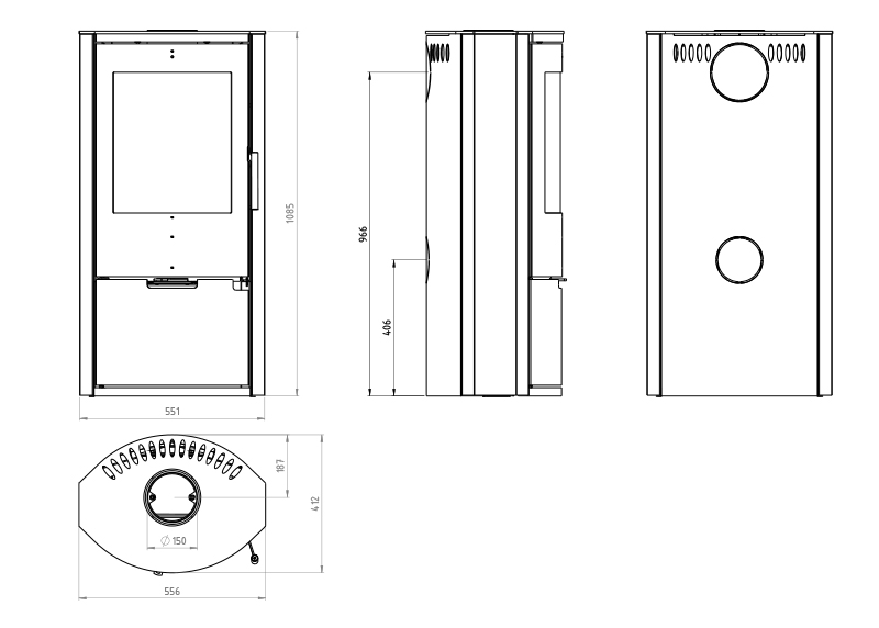 Kaminofen Ember E-Basic 6,0 kW Stahl schwarz 30011431 Kamin Holzofen