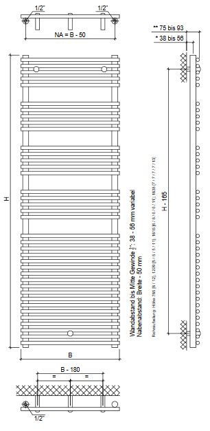 Design Badheizkörper Ponera Edelstahl Badwärmer Handtuchheizkörper Heizkörper