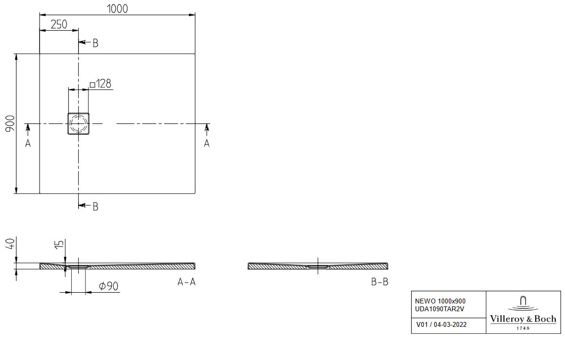 Duschwanne Acryl Villeroy & Boch NEWO Rechteck 100 x 90 x 4 cm weiß