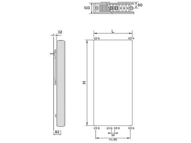 Delonghi Vertikal Planheizkörper Typ Linear 22 x 1800 X 500 weiss RAL9016