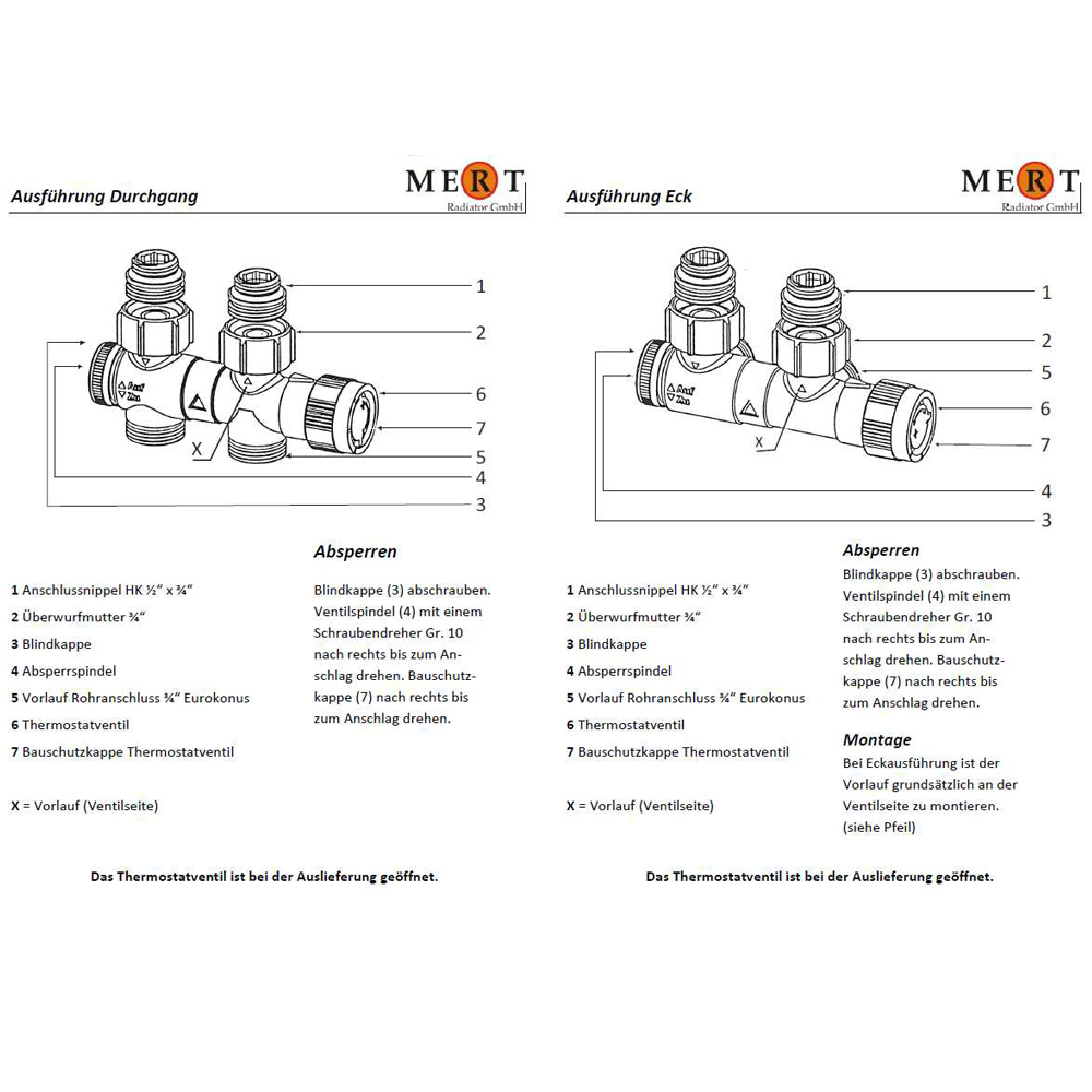 MERT ECAM Multiblock Chrom Eckform Anschluss Heizkörper Ventil Thermostat rechts