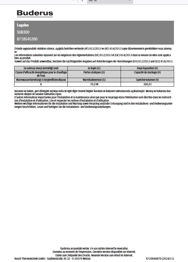 Buderus Logalux SUB300 Speicher Warmwasserspeicher Trinkwasserspeicher Boiler