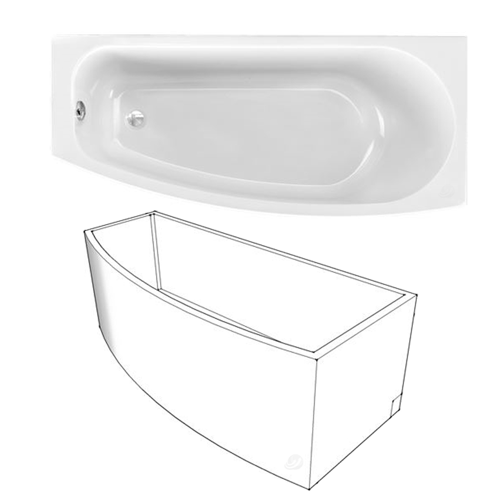 Acryl Raumsparwanne Isabela 169 x 74 cm rechts weiß Wanne Styropor Wannenträger