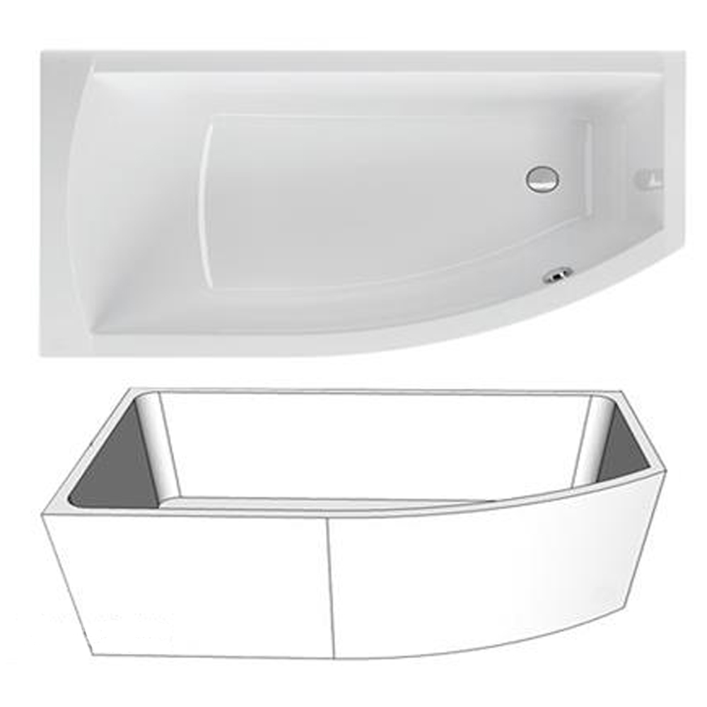 Acryl Raumsparwanne Flo links 160 x 95 cm weiß Wanne Styropor Wannenträger