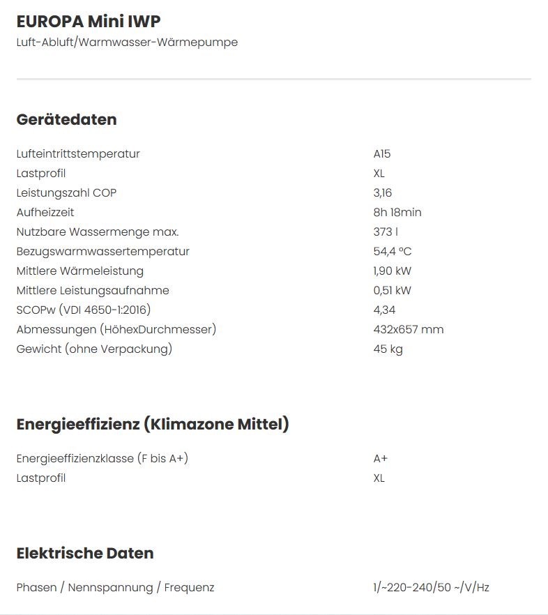 OCHSNER Luft Warmwasserwärmepumpe Europa Mini IWP mit Warmwasserspeicher SP300
