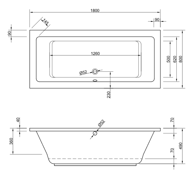 Acryl Badewanne Lupor 180 x 80 cm weiß Wanne Styropor Wannenträger rechteck