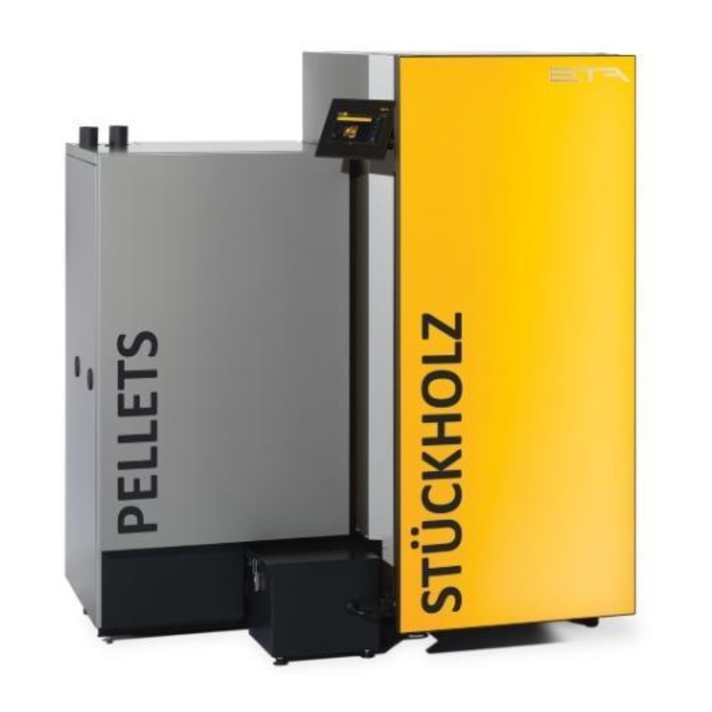 ETA Kombikessel SH 50P Touch mit Pelletsbrenner Twin 50 links 20 - 50 kW 11150L