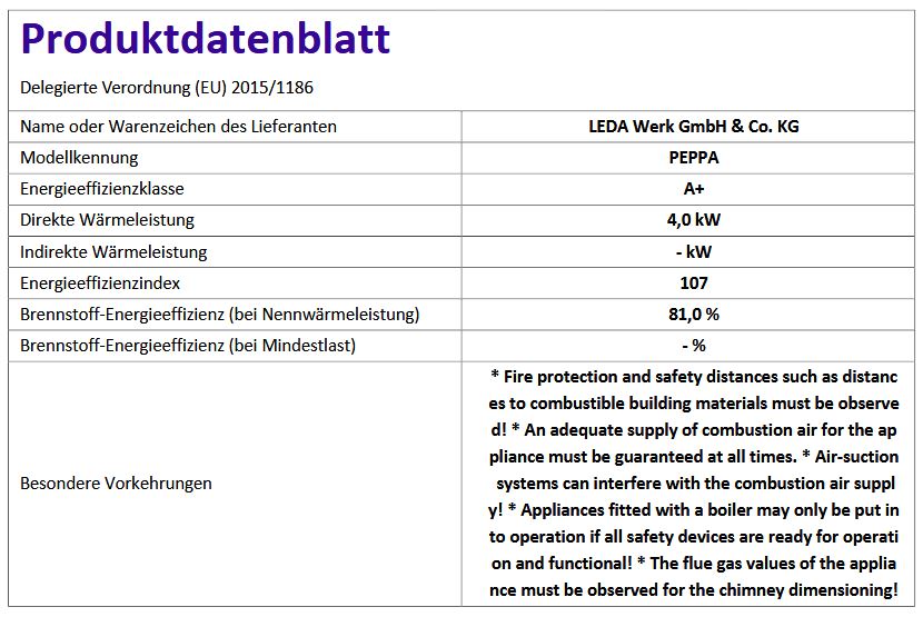 Guss Kaminofen Leda PEPPA 4 KW Rauchabgang oben weiss emailliert 1003-02299