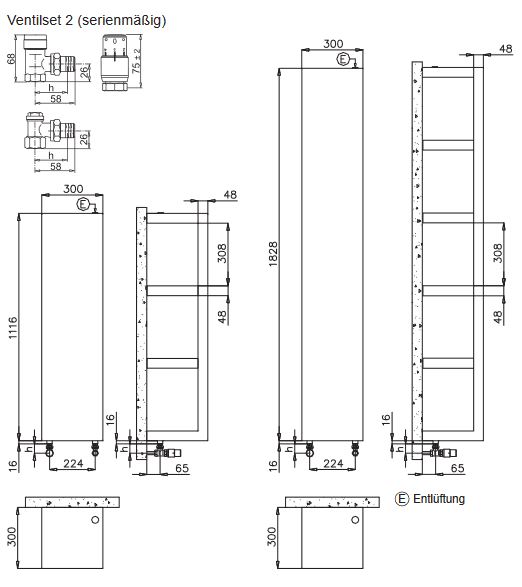 BEMM Quadraqua IRSAP Designer Heizkörper 300 mm Weißperlmetallic Nr. 16