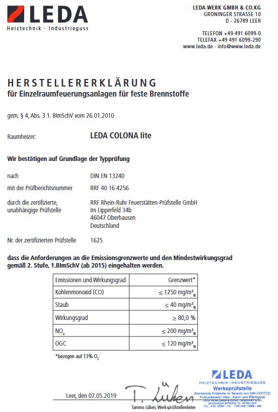 Guss Kaminofen LEDA COLONA lite 2 Ringe Tür rund weiß emailliert Anschluss oben