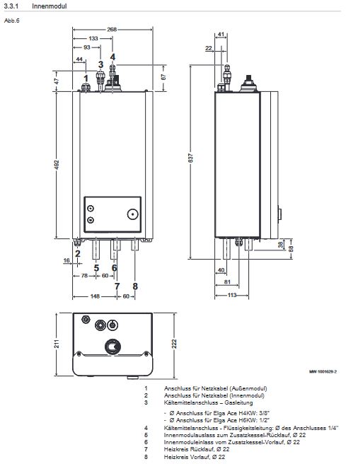 Remeha Elga Ace 6 kW Split Luft Wasser Wärmepumpe IDU + ODU 6 kW 7755639