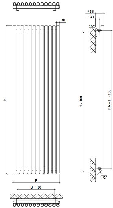 Design Röhrenradiator Espacio vertikal weiss Röhrenheizkörper Heizwand Heizung
