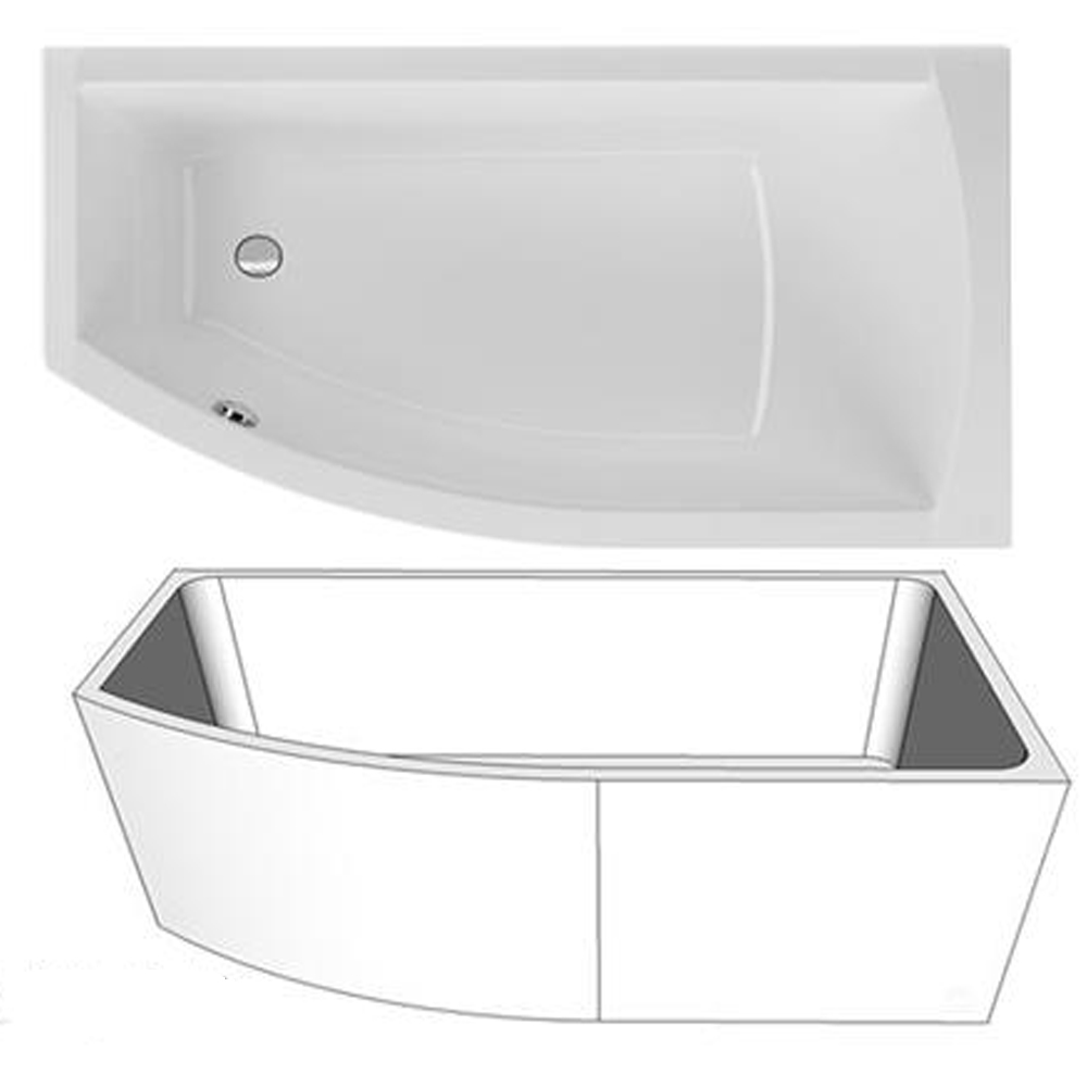 Acryl Raumsparwanne Flo rechts 160 x 95 cm weiß Wanne Styropor Wannenträger