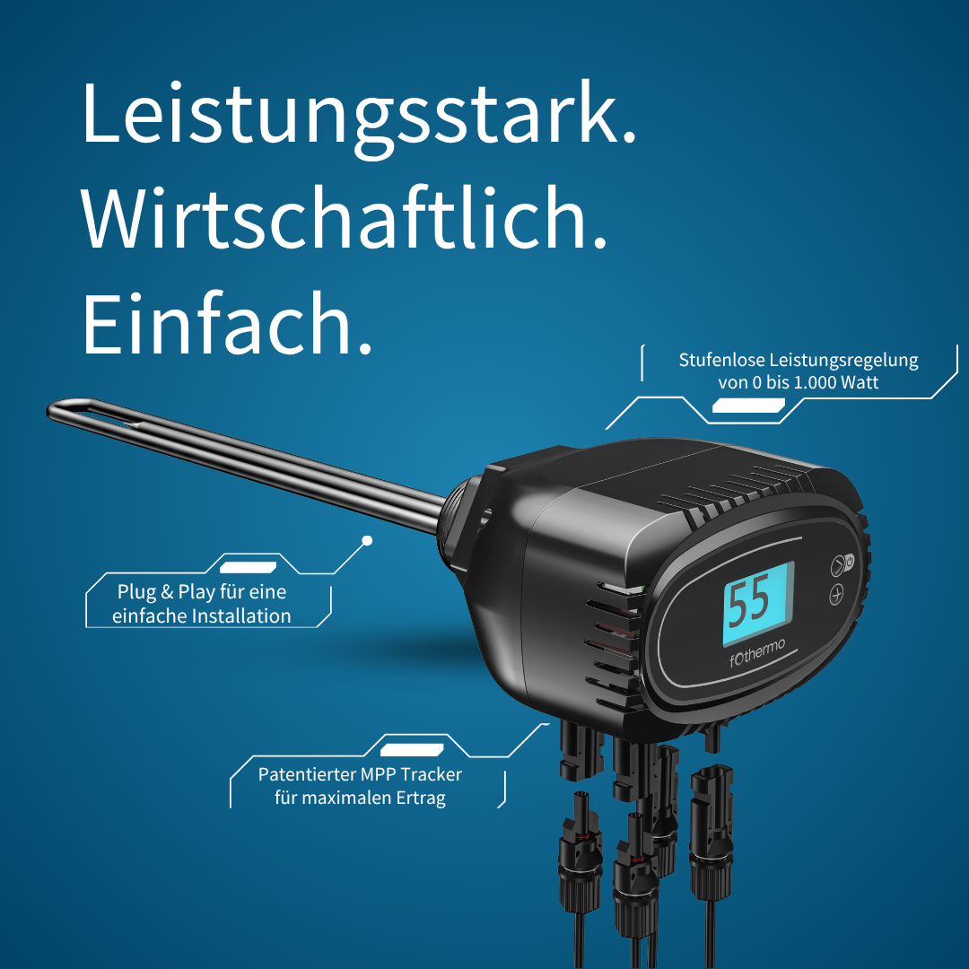 Fothermo 1000 Watt Solarheizstab stufenlos geregelt PV Warmwasser MC4 ROD-1000
