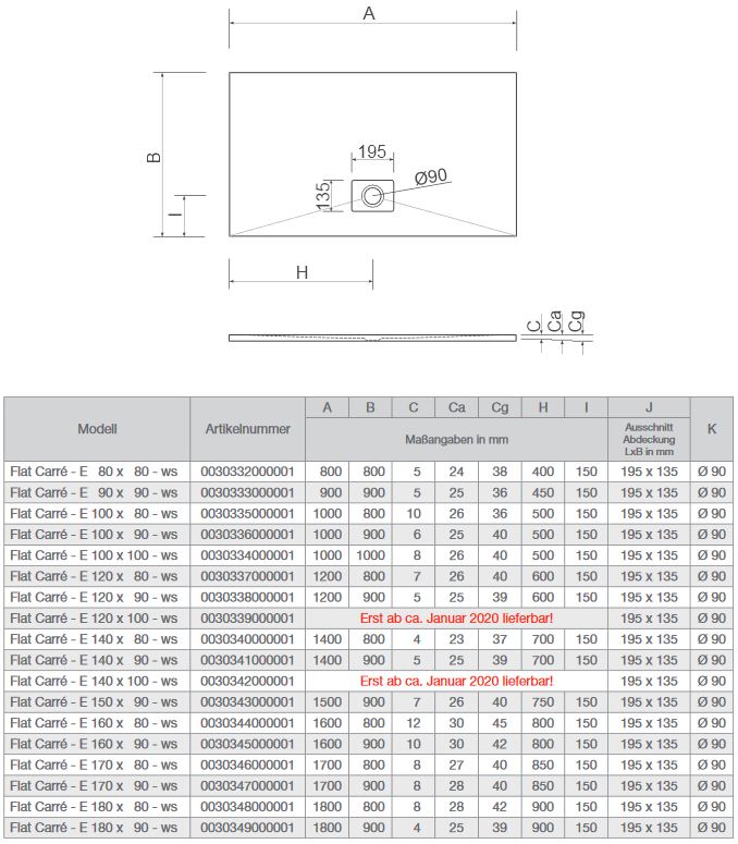 CS Acryl Duschwanne Flat Carré 90x90 cm weiß Duschtasse Wannenträger Ablauf