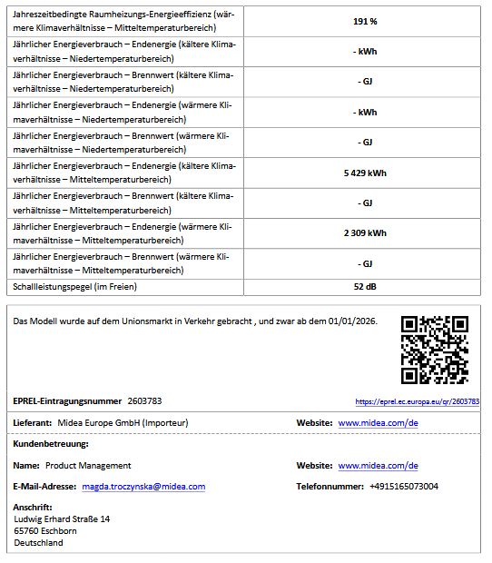 MIDEA Luft Wärmepumpe M-Thermal Nature Monoblock R290 8,3kW MHC-V8WD2RN7-BER90