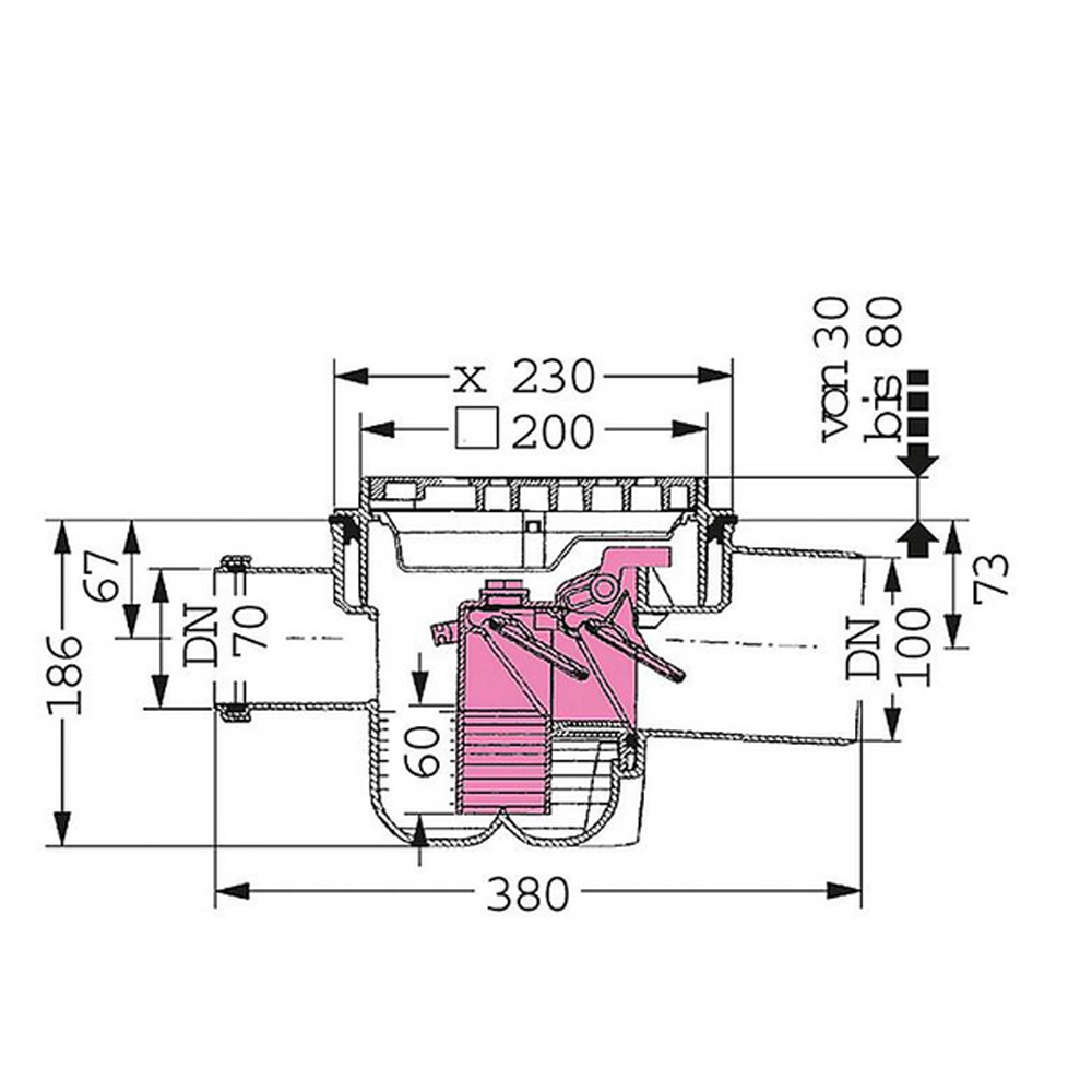 Kessel Kellerablauf Bodenablauf Universaler mit Rost 200 x 200 mm DN100