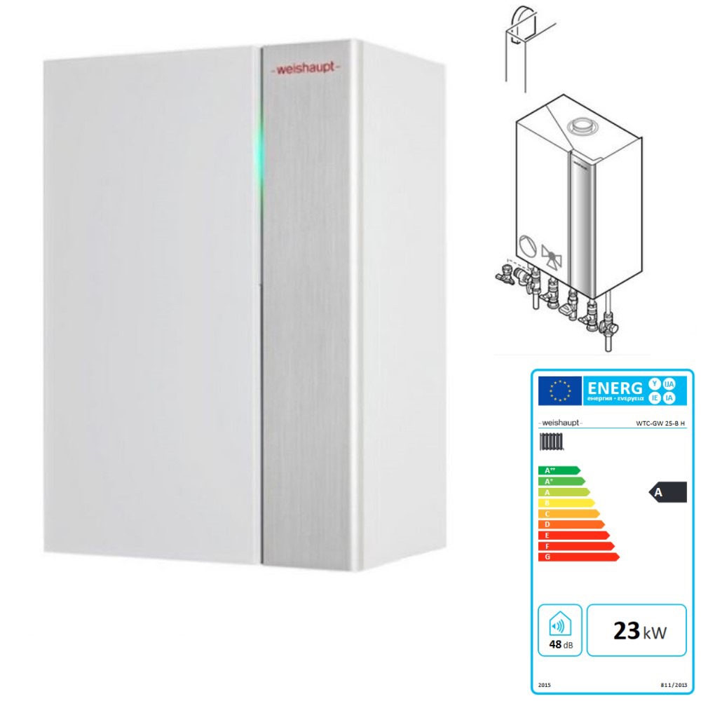 Weishaupt Paket Gas Brennwertgerät WTC-GW 25-B W Aufputz Außenfühler