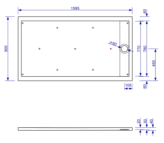 Mineralguss Duschwanne Planline E 160 x 90 cm Duschtasse Duschbecken Ablauf