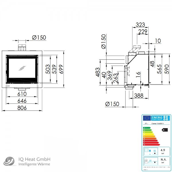 Spartherm standard Kaminkassette Linear M 700 5,9 kW Blendrahmen 80 mm