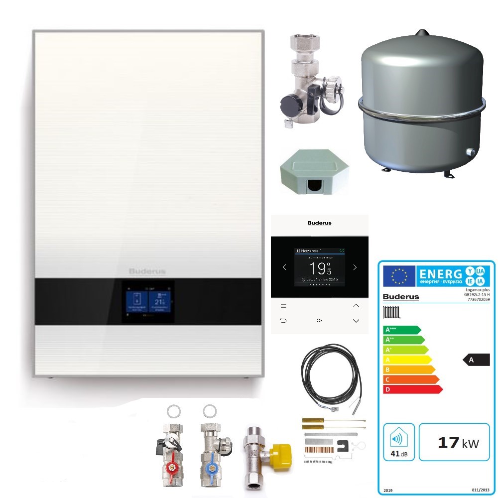 Buderus Logaplus Paket W50S Gasbrennwert Gerät GB192i.2 15 kW weiss BC400