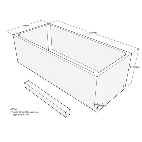 Acryl Badewanne Lupor 175 x 80 cm weiß Wanne Styropor Wannenträger rechteck