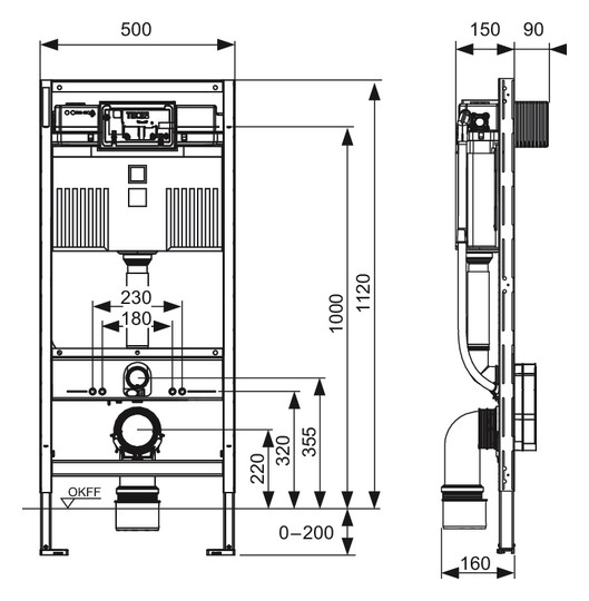 TECE WC Modul Vorwandelement mit Uni-Spülkasten TECEprofil Bauhöhe 112 cm
