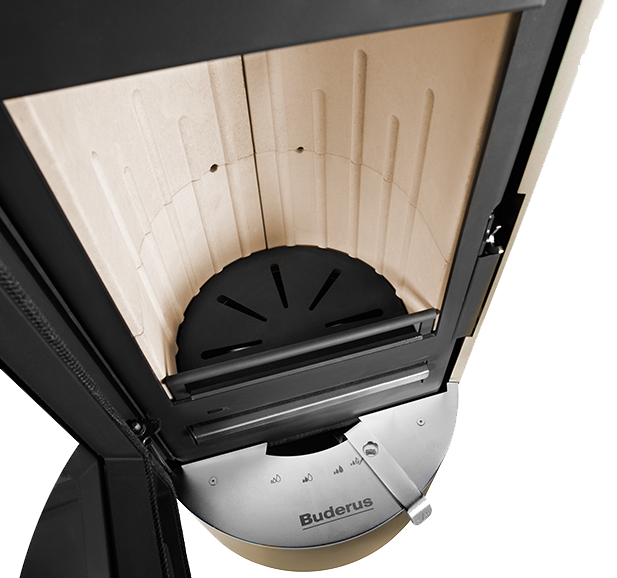 Buderus Kaminofen Logastyle Pulsus 6 kW schwarz Kamin Heizung Speicherstein