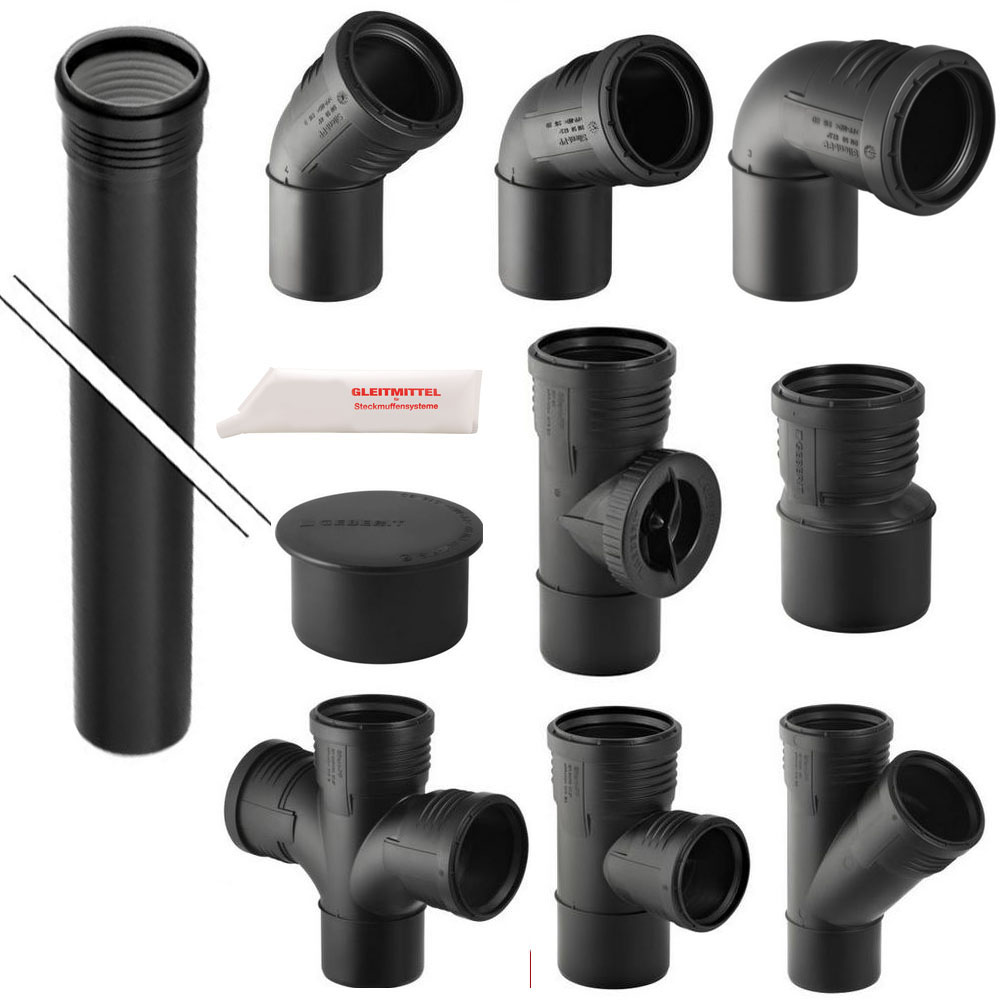 Geberit Silent PP schallgedämmtes Abflussrohr Abzweig Bogen Muffe Form Geberit Silent PP schallgedämmtes Abflussrohr Abzweig Bogen Muffe Form