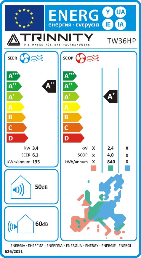 Trinnity Split Klimaanlage Klimagerät TW33HP 3,4 kW Kupferleitung Quick Connect