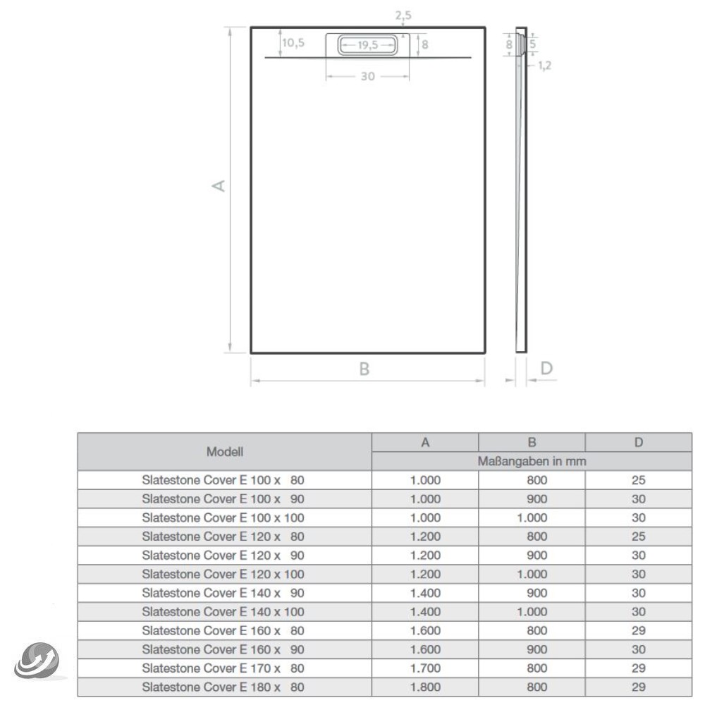 Mineralguss Rechteck Duschwanne Slatestone Cover E 160 x 80 cm anthrazit Ablauf